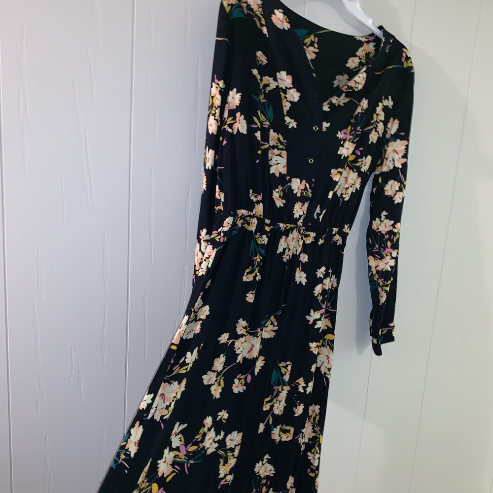 Flowy flower print dress, navy blue